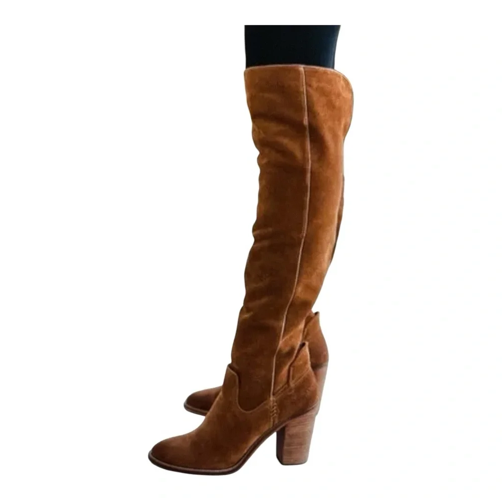 Dolce Vita Ohanna Saddle Suede Over The Knee Boots Stacked Heel Sz 7.5